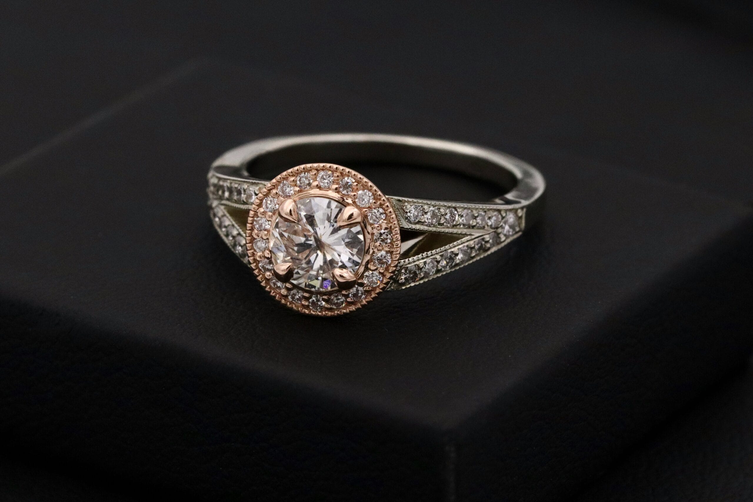 Closeup of gold and diamond ring