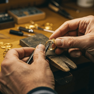 Goldsmith crafting gold jewellery